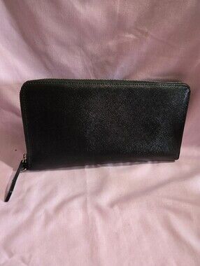 Halogen Black Saffiano Leather Wallet Full Zip